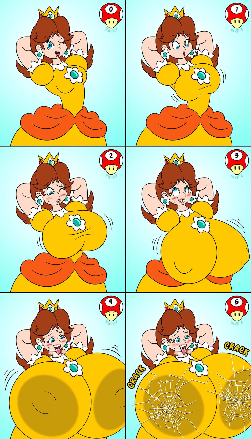 1girls, against glass, ahe gao, alternate breast size, bimbo, bimbofication, breast expansion, breast growth, breast growth (enlargement), breasts, breasts bigger than head, breasts on glass, broken glass, drawsputin, female, gigantic breasts, huge breasts, hyper, hyper breasts, mario (series), medium breasts, mushroom, nintendo, nipple bulge, princess daisy, sequence, small breasts, solo, super mario bros.