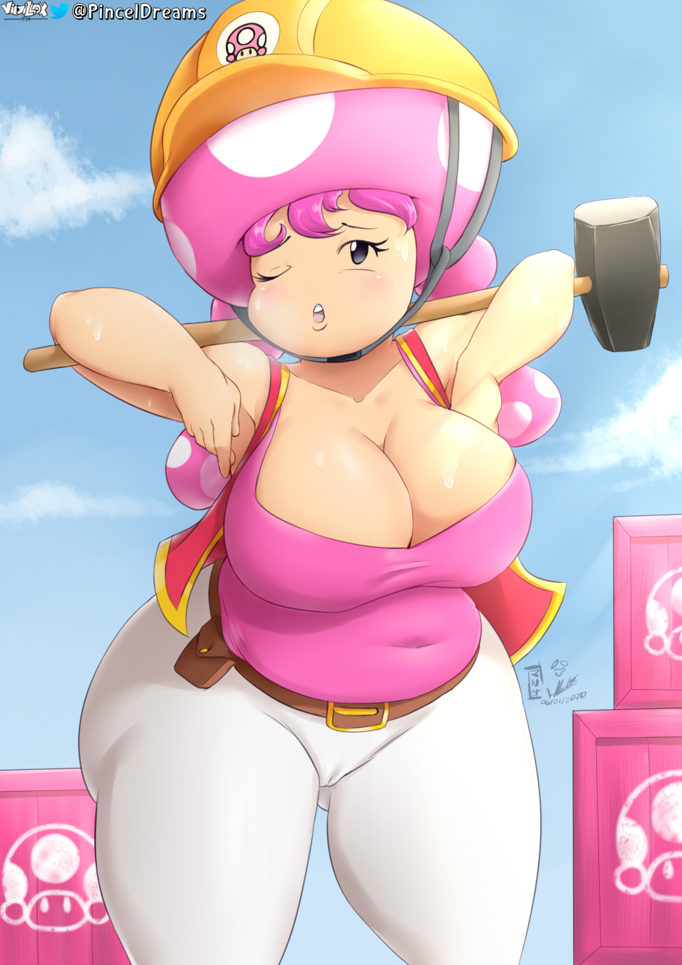 1girls, 2020, 5 fingers, big breasts, breasts, busty, chubby, cleavage, clothed, clothing, eyelashes, female, female only, huge breasts, humanoid, humanoid hands, mario (series), nintendo, slightly chubby, solo, solo female, super mario maker, super mario maker 2, thick thighs, toadette, twintails, video games, viejillox, voluptuous, wide hips