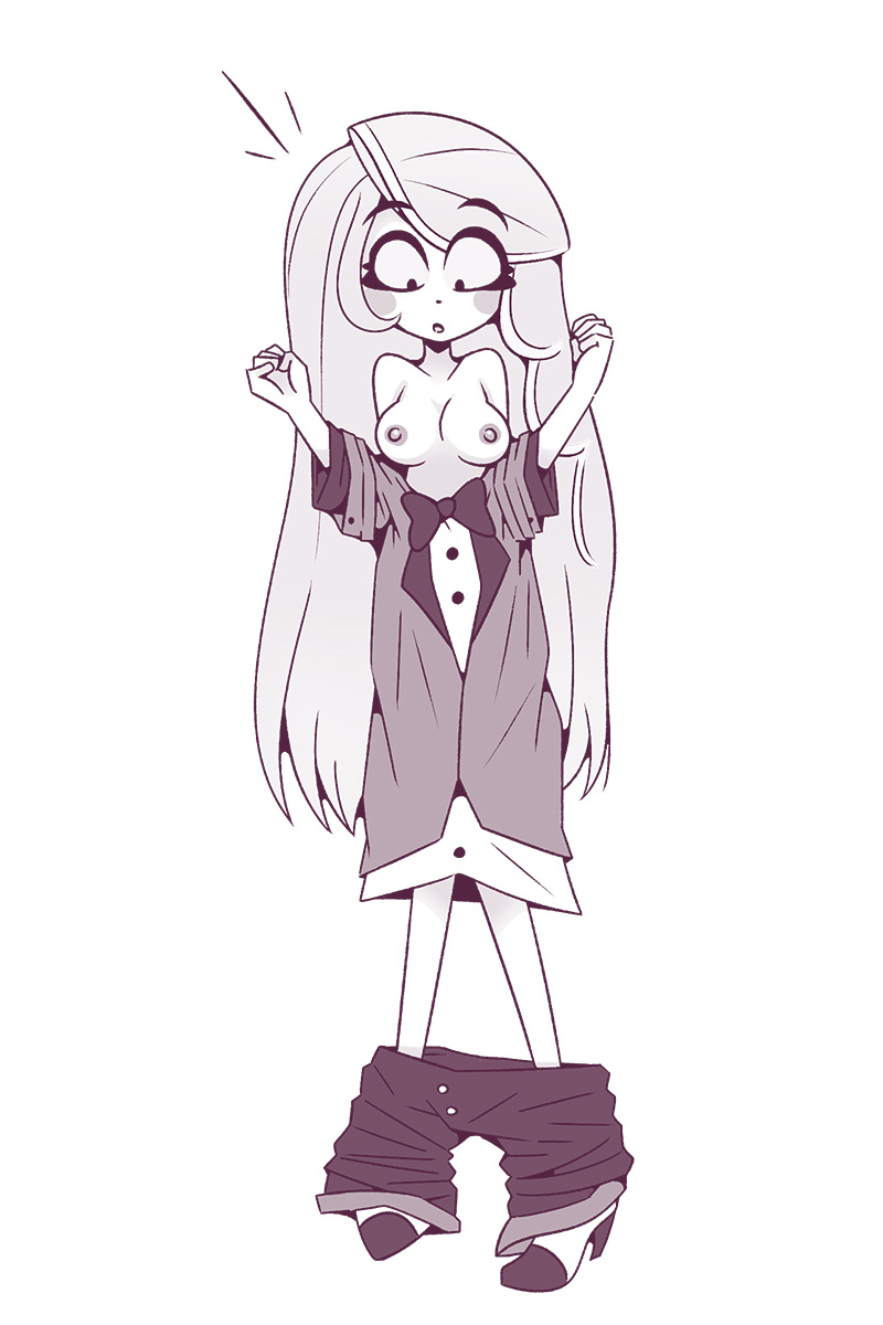 1girls, breasts, charlie morningstar (hazbin hotel), clothing, embarrassed, female, hazbin hotel, spindlehorse toons, straight hair, tagme, tuxedo, vivienne medrano, vivziepop, wardrobe malfunction