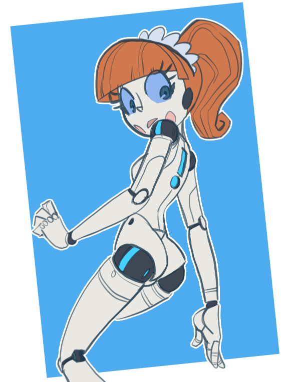 1girls 2d ass blue_eyes breasts emmy_the_robot female female_only looking_at_viewer looking_back medium_breasts molly_the_nandroid nandroid nude orange_hair ponytail redhead robot robot_girl robot_joints sideboob small_breasts solo_female tagme teelokay_(artist) webtoon