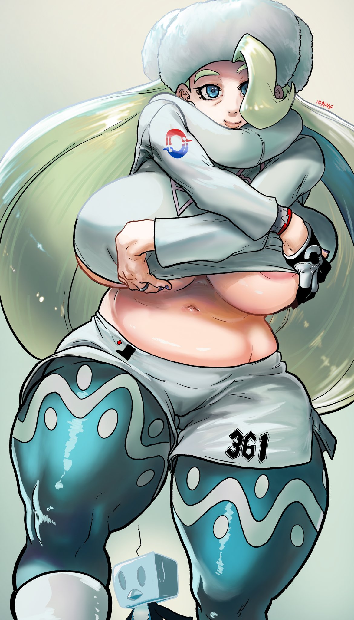 2019, big breasts, blonde hair, blue eyes, breasts, female, female focus, female only, long hair, mature female, melony (pokemon), milf, nintendo, nipples, noblood, pokemon, pokemon ss, solo, solo female, solo focus, thick thighs, thighs, voluptuous
