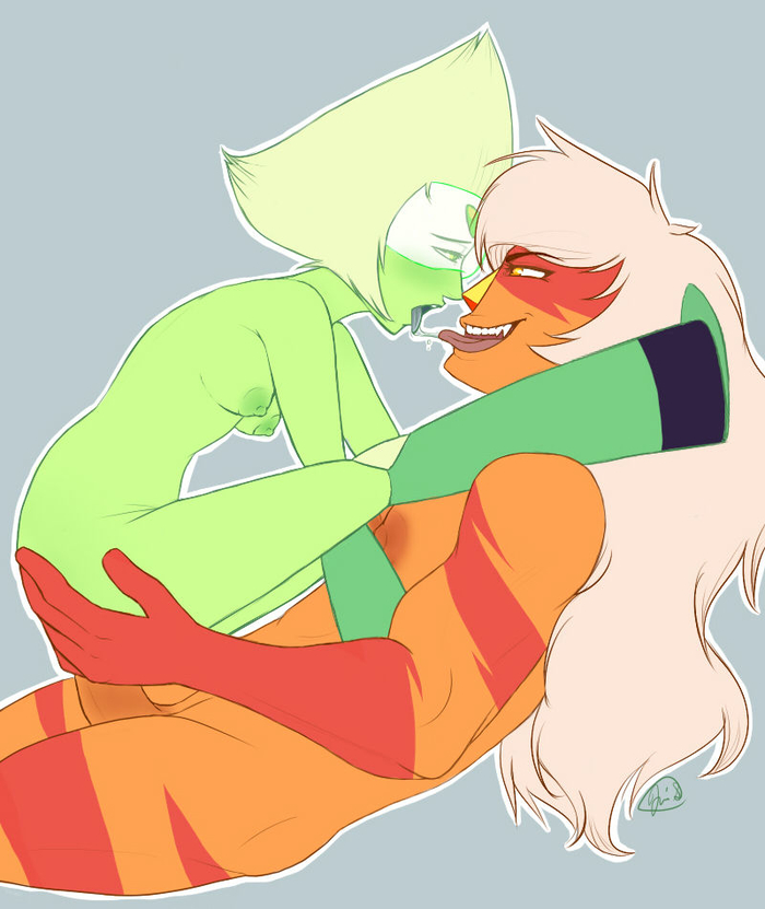 1futa 1girls breasts female futa_on_female futanari hands_on_ass jasper_(steven_universe) kissing legs_on_shoulders limb_enhancers muscular_futanari penetration peridot_(steven_universe) saliva saliva_trail steven_universe tagme tongue_out visor