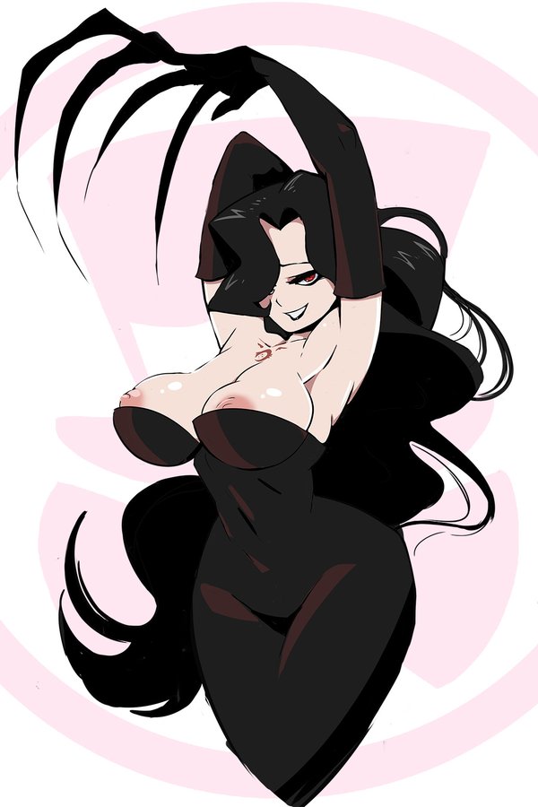 big breasts, black hair, breasts, clothed female, female, female focus, female only, fullmetal alchemist, long hair, lust (fullmetal alchemist), mature female, nipples, schpicy, solo, solo female, solo focus, source request