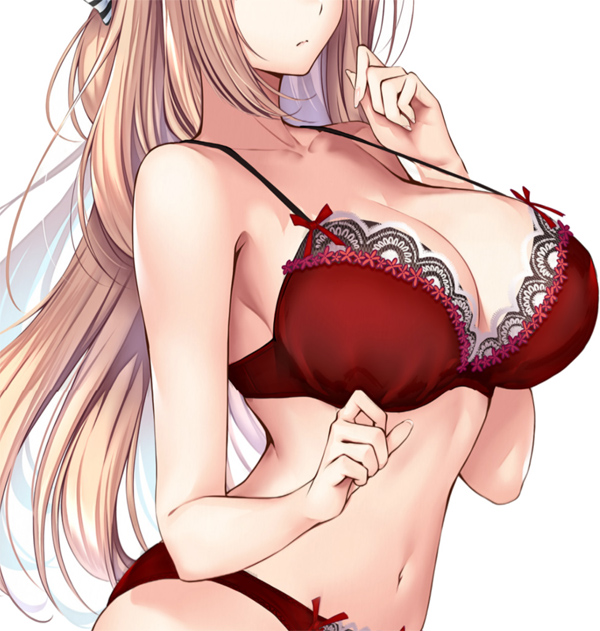 amagi brilliant park, bra, breasts, female, large breasts, lingerie, panties, red underwear, sento isuzu, solo, solo female