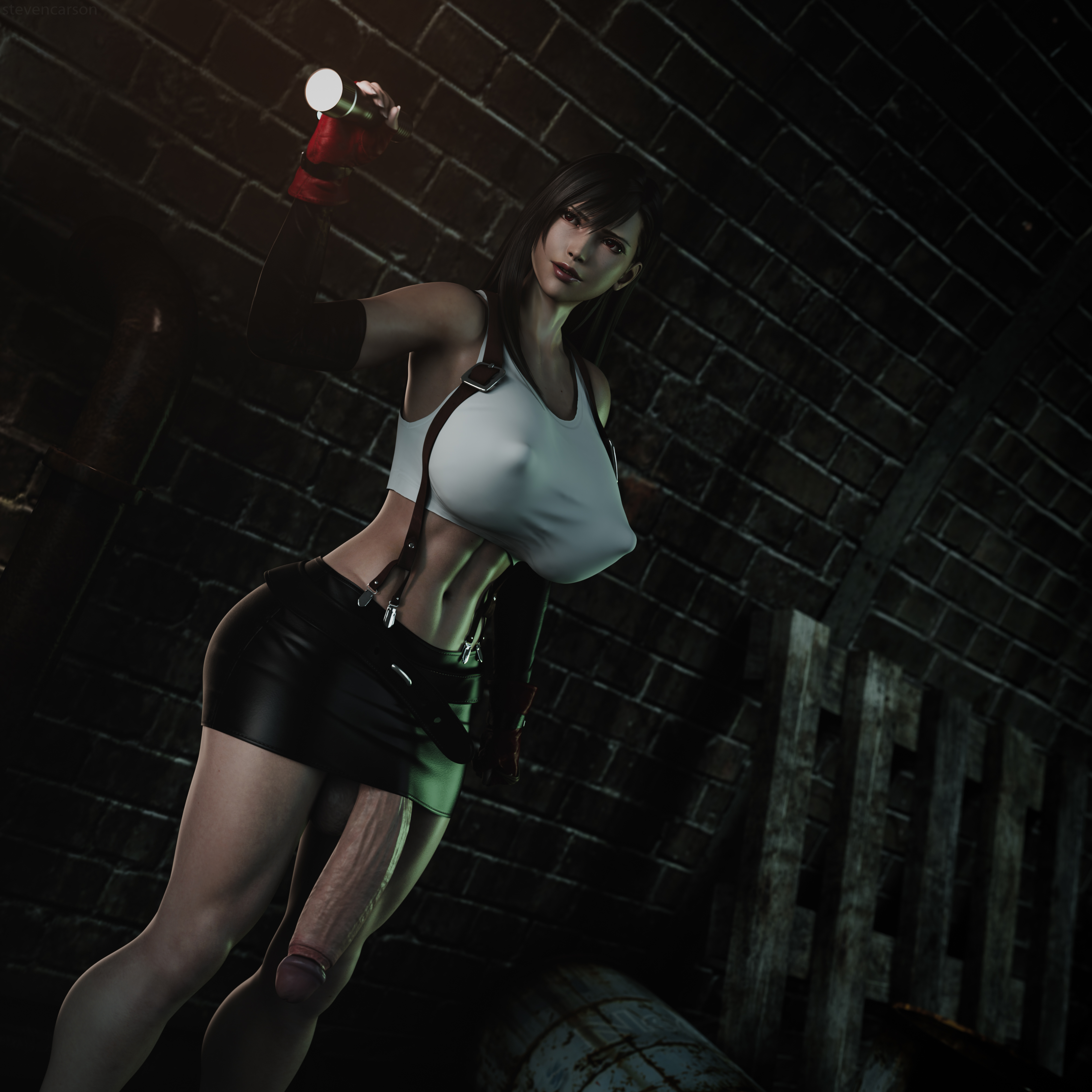 1futa, 3d, abs, absurdres, balls, balls under clothes, bottomless skirt, breasts, casual boner, casual exposure, cleavage, curvy, dissidia, dissidia final fantasy, elbow gloves, erect nipples, final fantasy, final fantasy vii, final fantasy vii remake, flaccid, futa only, futanari, highres, holding object, huge breasts, huge cock, huge penis, ineffective clothing, intersex, large balls, muscular, muscular futa, naughty face, nipple bulge, nipples, pen, penis, penis out, penis under clothes, penis under skirt, realistic, seductive, seductive smile, skirt, smile, solo, solo futa, square enix, standing, stevencarson, thick thighs, tifa lockhart, veiny penis, wide hips