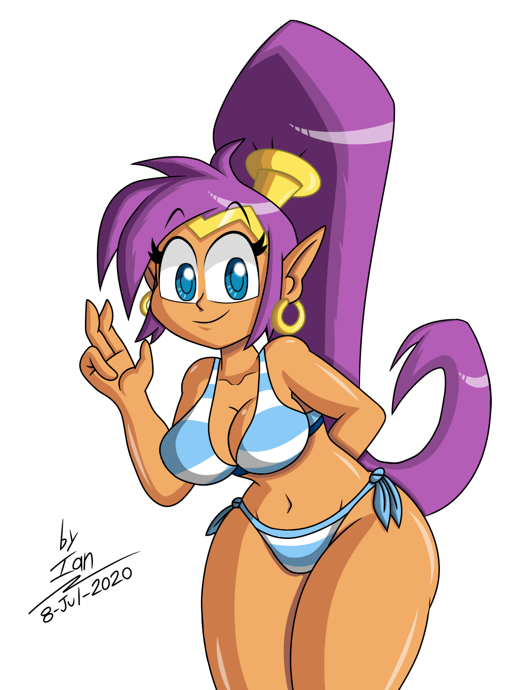 1girls bikini blue_eyes cute dark-skinned_female female female_only ponytail purple_hair raccoonmugen shantae shantae_(character) smooth_skin solo transparent_background