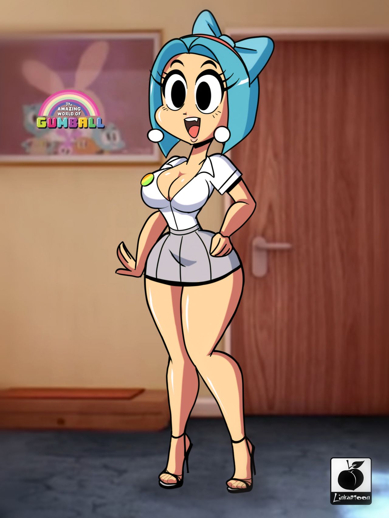 1girls, alternate breast size, big breasts, blue hair, breasts, bust, busty, cartoon network, cleavage, clothed, clothes, clothing, curvaceous, curves, curvy, curvy body, curvy female, curvy figure, curvy hips, ear piercing, earrings, eyelashes, fanart, female, female focus, female only, heels, high heels, hourglass figure, huge breasts, human, large breasts, legs, linkartoon, lower body, mature, mature female, nicole watterson, nicole watterson (human), piercing, piercings, short hair, skirt, stiletto heels, the amazing world of gumball, the amazing world of gumball (human), thick legs, thick thighs, thighs, thin waist, topwear, upper body, very high heels, voluptuous, waist, watermark, wide hips