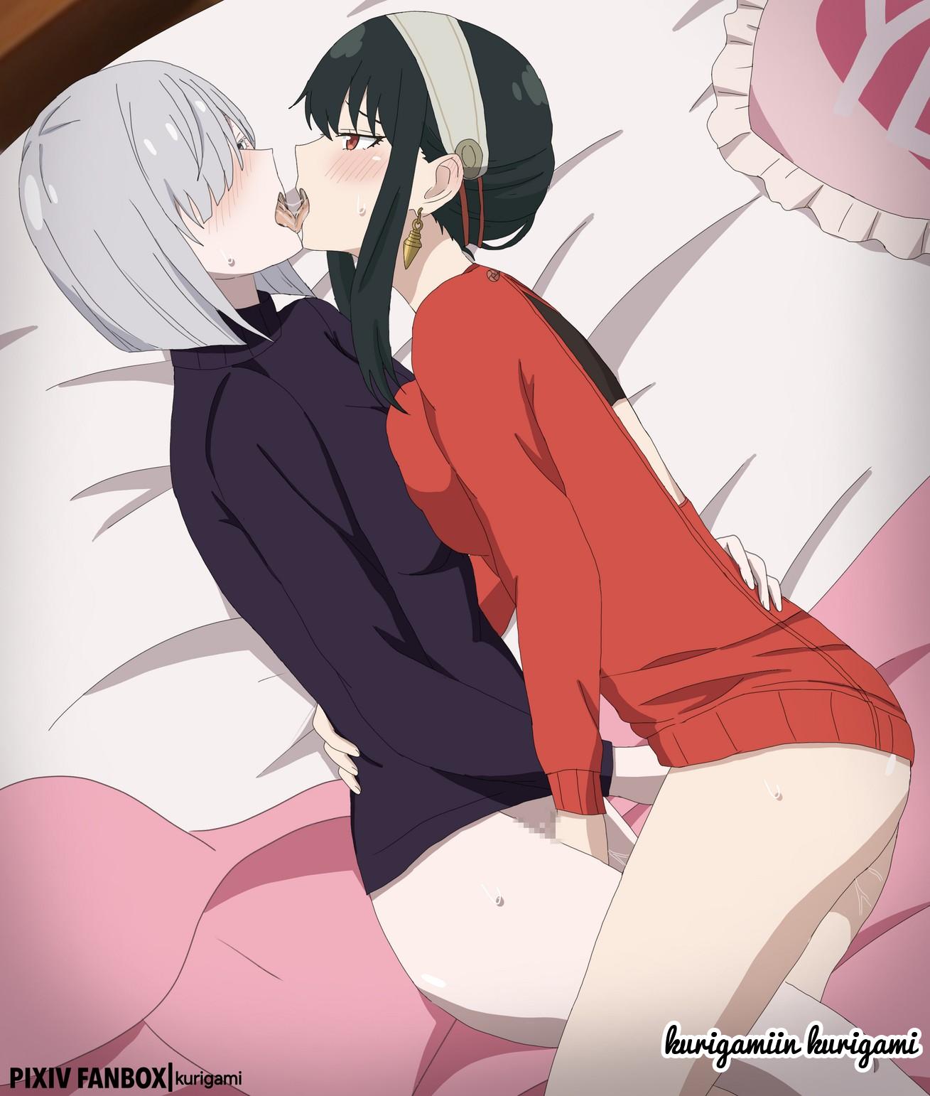 2girls, adoptive mother, adult, adult female, alternate version at source, alternate version available, anime, anime character, assertive female, bed, bed background, bed covers, bed setting, bed sex, bedding, bedding background, bedroom, bedroom background, bedroom scene, bedroom setting, bedroom sex, bedsheets, black eyes, black hair, black-eyed female, black-haired female, blush face, blush lines, blushing, blushing at another, blushing at partner, blushing female, blushing lines, bob cut, breast press, breast press on chest, breasts press, breasts pressed against another, breasts pressed against partner, breasts pressed together, cloverworks, dominant lesbian, duo, earrings, fanart, female fingering female, female kissing female, female on female, female pleasuring female, female protagonist, female with female, female/female, fiona frost, flushed, flushed face, french kiss, french kissing, hairband, head tilt, homosexual, homosexual female, homosexual sex, indoor, indoor background, indoor nudity, indoor sex, indoors, indoors sex, interior background, inverted bob, kiss, kissing, kurigami, kurigamiin, large breasts lesbian, lesbian, lesbian domination, lesbian focus, lesbian kiss, lesbian only, lesbian pleasure, lesbian sex, lesbians, lesbians naked, mature, mature female, mature woman, medium hair, milf, more at source, multiple females, multiple girls, mutual yuri, nightfall (spy x family), pressing breast on partner, pressing breasts, pressing breasts together, profile, red eyes, red-eyed female, room, room background, shonen jump, sidelocks, spy, spy x family, submissive lesbian, tilted head, tongue kiss, tongue kissing, white hair, white hairband, white-haired female, wit studio, woman, yor briar, yor forger, young looking female, yuri, yuri kiss
