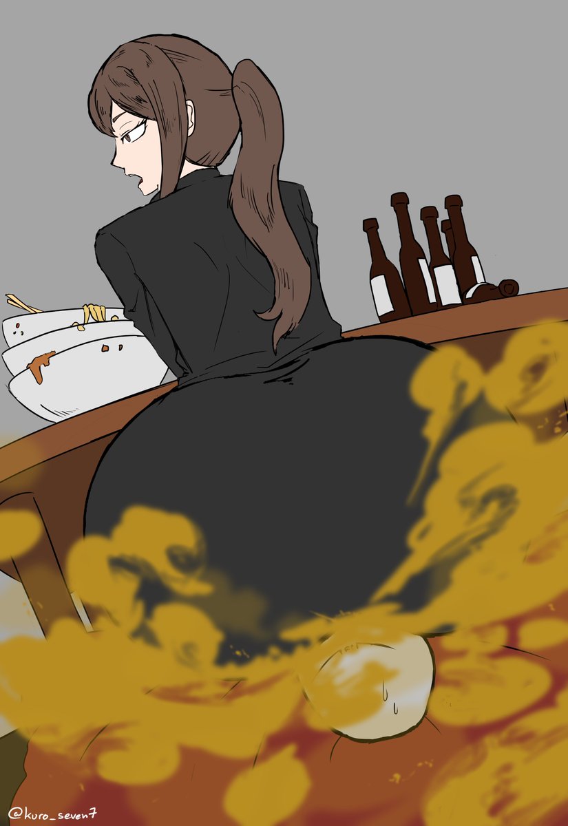 1boy, 1boy1girl, 1girls, 2d, 2d (artwork), anon, anonymous male, artist logo, artist name, artist signature, ass, ass bigger than head, ass focus, beer, beer bottle, big ass, big hips, bigger female, black clothing, black jacket, black pants, black shirt, bottle, bottles, bowl, bowls, brown eyes, brown fart, brown gas, brown hair, bubble ass, bubble butt, chopstick, chopsticks, chubby ass, clothed, clothed female, empty bottle, empty bowls, expressionless, facesitting, fanart, fanart from twitter, fart, fart cloud, fart everywhere, fart fetish, fart torture, farting, farting in face, farting in mouth, farting on another, farting on face, farts, fat ass, fat ass mommy, fat butt, female, female focus, femdom, food, gas, gassy, gassy ass, gassy female, grey male, grey-skinned male, hips, hips wider than shoulders, human, human chair, human female, human male, human on human, human only, korean, korean female, kuro seven7, larger female, light skin, light-skinned female, long hair, malesub, milf, mommy, mommy kink, noodles, oc, office, office clothing, office lady, orange fart, orange gas, original, original character, ponytail, ramen, sadism, sadistic, sadistic girl, shorter male, sitting, sitting on face, sitting on person, smaller male, smell, smelly, smelly ass, smelly farts, smothering, smothering ass, sniffing, sniffing ass, stink, stink fumes, stink lines, stinkface, stinky, stinky ass, stinky fart, suffering, suffocate, suffocating, suffocation, suit, suit jacket, sweat, sweatdrop, sweating, sweaty, table, thick, thick ass, thick hips, twitter, twitter link