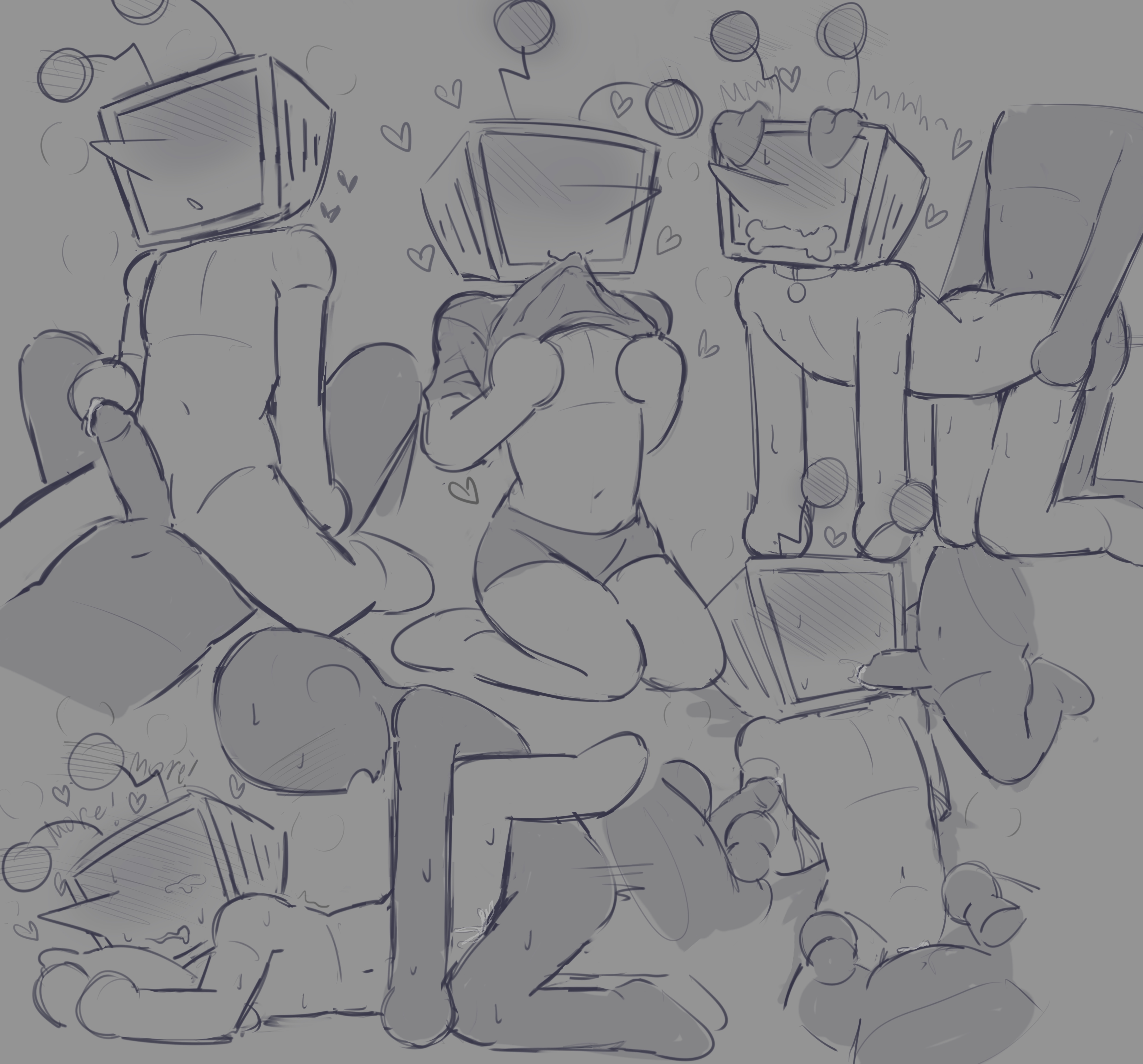 blowjob, crying, cuntboy, deltarune, male/male, object head, on all fours, petplay, sarrwrr, shirt lift, tenna (deltarune)