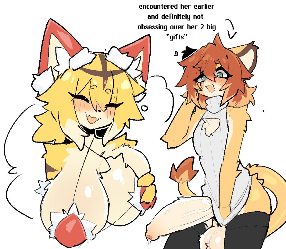anthro, big breasts, blush, boobs focus, bra, bulge under clothes, clothing, drooling, feline, femboy, furry, furry only, grabbing own breast, hung femboy, large dick, leaking cum, shiyaa stuff, sweat, throbbing penis, veiny penis