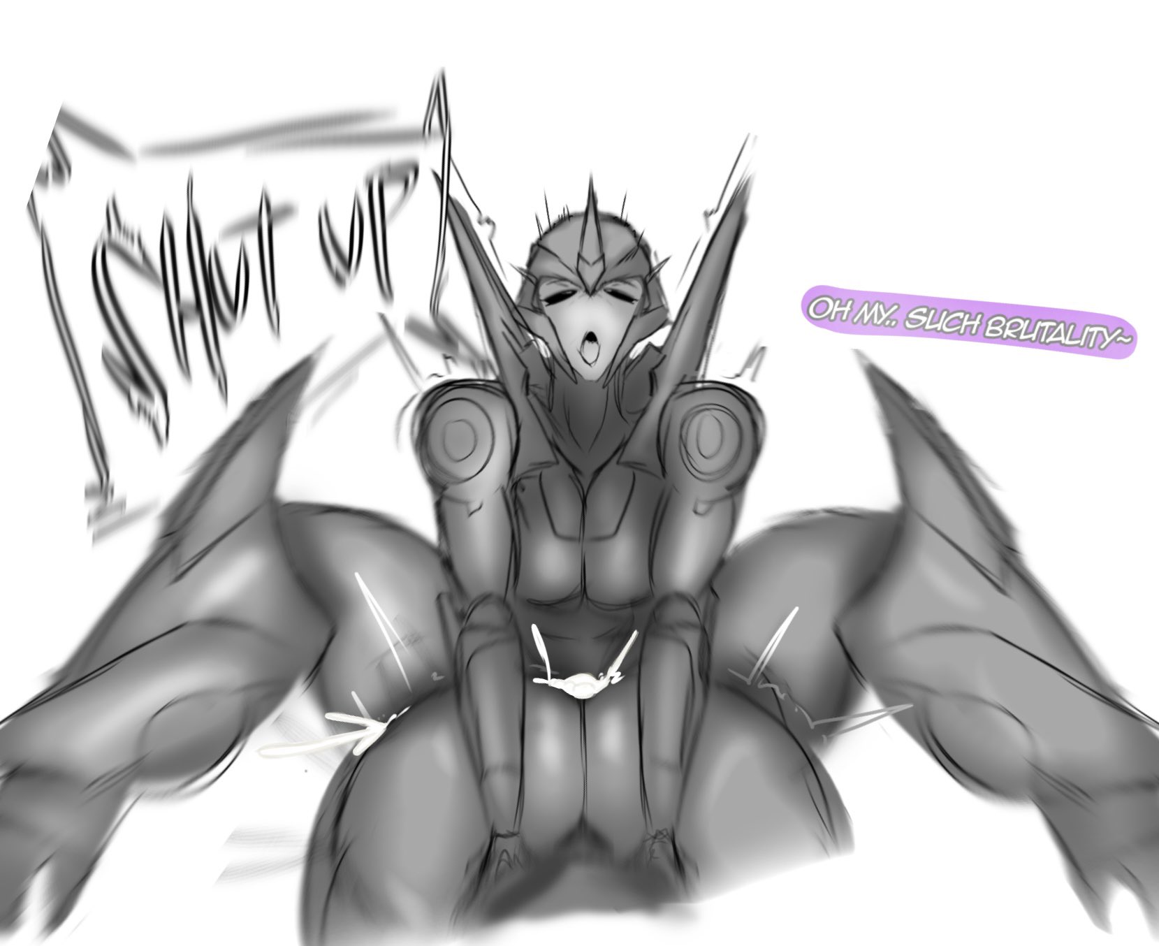 1boy, 1girls, 2026, airachnid, alien, alien girl, alien/human, arcee, arcee (prime), autobot, cybertronian, digital drawing (artwork), digital media (artwork), giantess, hasbro, huge thighs, interspecies, interspecies fuck, interspecies sex, larger female, legs apart, looking at partner, male, male dominating female, male/female, missionary, missionary position, monochrome, penetration, robot, robot girl, robot humanoid, sex, size difference, sketch, small dom big sub, straight, straight sex, transformers, transformers prime, wip, work in progress, zeenzoid