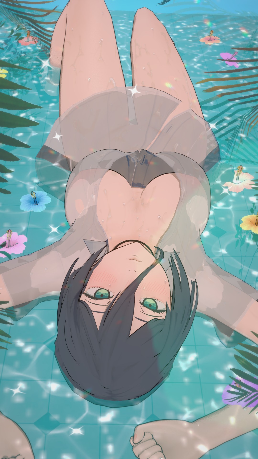 1girls, 3d, 3d (artwork), 3d artwork, 3d model, 3d render, alternate body type, alternate breast size, alternate breast size (larger), anime, anime character, armpit, armpit crease, armpit peek, armpits, artist name, black hair, black-haired female, breasts, breasts apart, busty, busty female, busty girl, busty teen, busty teenager, censored, censored breasts, censored nipples, chainsaw man, cleavage, collarbone, digital, digital art, digital media, digital media (artwork), dripping wet, european, european female, european girl, fanart, female, female focus, female only, fingers, green eyes, green-eyed female, groin, hair between eyes, hairless armpits, inguinal crease, inguinal ligament, large breasts, lean figure, long hair, looking at viewer, looking up, looking up at viewer, lying, lying down, lying on back, lying on floor, lying on ground, mappa, narrow waist, on back, on floor, outdoor, outdoor background, outdoor nudity, outdoors, outside, outside nudity, pool, pool background, portrait, reze (chainsaw man), russian, russian female, russian girl, shaved armpits, shonen jump, shoulders, shueisha, slender body, slender waist, slim female, slim waist, soaked, solo, teen girl, teenage female, teenage girl, teenage tits, teenager, thigh gap, thighs, water, water background, weekly shonen jump, wet, wet bikini, wet body, wet legs, wet skin, wet swimsuit, wet thighs, yee.exe, young female, young woman