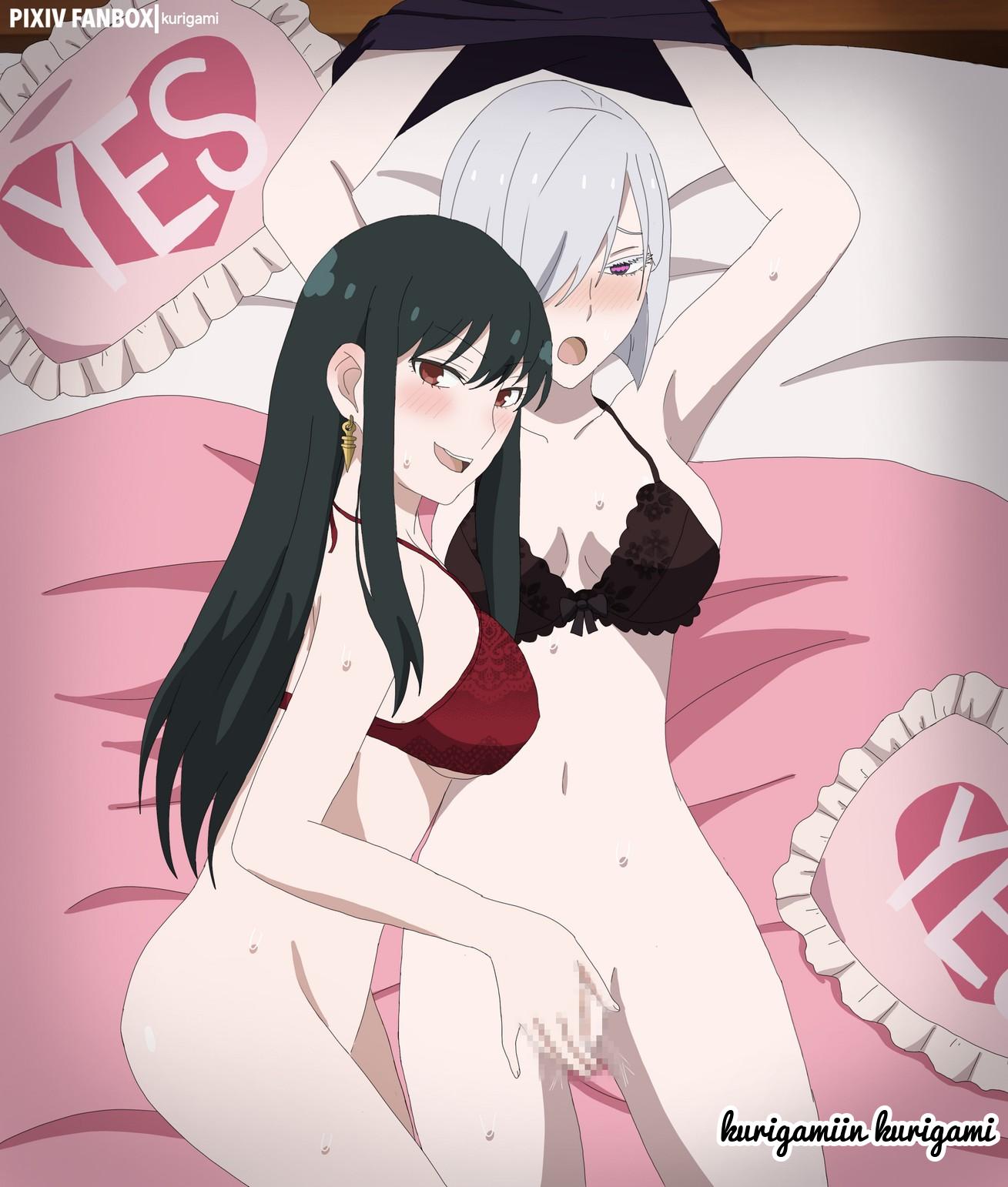 2d, 2d (artwork), 2d artwork, 2girls, adoptive mother, adult, adult female, almost naked, almost nude, anime, anime character, anime milf, arm above head, arm up, armpit, armpit crease, armpit peek, armpits, arms above head, arms up, ashamed, assertive female, bare armpits, bare arms, bare belly, bare chest, bare hands, bare hips, bare legs, bare midriff, bare navel, bare pussy, bare shoulders, bare skin, bare thighs, bare torso, bed, bed background, bed covers, bed setting, bed sex, bedding, bedding background, bedroom, bedroom background, bedroom scene, bedroom setting, bedroom sex, bedsheets, belly, belly button, big boobs, big breasts, black bra, black eyes, black hair, black underwear, black-eyed female, black-haired female, blush face, blush lines, blushing, blushing at viewer, blushing female, blushing lines, bob cut, bodily fluids, bra, breasts, breasts apart, busty, busty female, busty girl, busty milf, censored, censored genitalia, censored pussy, censored vagina, cleavage, cloverworks, collarbone, curvy milf, digital, digital art, digital drawing, digital drawing (artwork), digital media, digital media (artwork), dominant lesbian, drawing, duo, earrings, elbows, embarrassed, embarrassed exposed female, embarrassed expression, embarrassed female, embarrassed naked female, embarrassed nude female, exposed, exposed armpits, exposed arms, exposed belly, exposed chest, exposed hips, exposed legs, exposed midriff, exposed navel, exposed pussy, exposed shoulders, exposed skin, exposed thighs, exposed torso, fanart, female, female fingering female, female focus, female on female, female only, female pleasuring female, female protagonist, female with female, female/female, fingering, fingering another, fingering partner, fingering vagina, fingernails, fingers, fiona frost, flushed, flushed face, flustered, flustered female, fondling pussy, genital fluids, groin, hair between eyes, hairless armpits, half-closed eyes, hand above head, hand up, hands above head, hands up, head tilt, heart eyes, heart-shaped pupils, homosexual, homosexual female, homosexual sex, hot milf, hourglass figure, indoor, indoor background, indoor nudity, indoor sex, indoors, indoors sex, inframammary fold, interior background, inverted bob, inviting, inviting to fuck, inviting to sex, inviting viewer, kurigami, kurigamiin, lace bra, lace underwear, laced bra, laced underwear, large boobs, large breasts, large breasts lesbian, leaking pussy, leaking pussy juice, lean figure, lesbian, lesbian domination, lesbian focus, lesbian only, lesbian pleasure, lesbian sex, lesbians, lesbians naked, long hair, looking at viewer, looking sideways, looking to the side, looking up, looking up at viewer, lying, lying down, lying on back, lying on bed, lying on side, mature, mature female, mature woman, medium hair, midriff, milf, mosaic censoring, mostly nude, mother, multiple females, multiple girls, naked, naked female, naked woman, narrow waist, navel, nearly nude, nightfall (spy x family), nipple bulge, nude, nude female, nudity, on back, on bed, on side, open mouth, open mouth smile, parted lips, portrait, practically nude, presenting armpit, pussy, pussy juice, pussy juice drip, pussy juice leaking, ready for sex, ready to fuck, red bra, red eyes, red underwear, red-eyed female, ribbon bra, room, room background, shaved armpits, shonen jump, shoulders, sideboob, sidelocks, slender body, slender waist, slim female, slim waist, smile, smiley face, smiling, smiling at viewer, spy, spy x family, submissive lesbian, symbol shaped pupils, symbol-shaped pupils, thighs, tilted head, tongue, underwear, upper teeth, vaginal fluids, vaginal juice, vaginal juice drip, vaginal secretions, vaginal stimulation, vulva handjob, white eyelashes, white hair, white-haired female, wide hips, wit studio, woman, yor briar, yor forger, young looking female, yuri