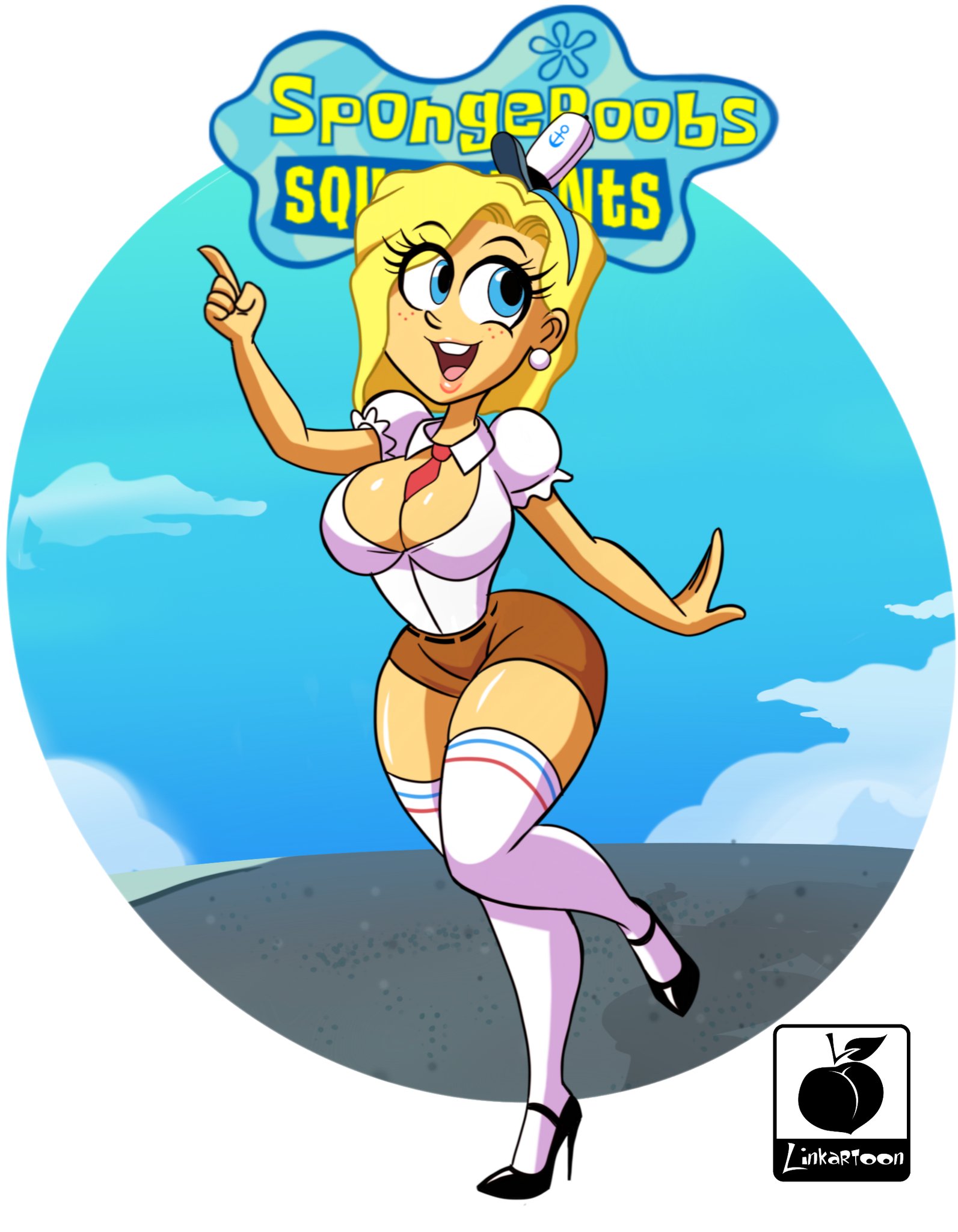 1girls, blonde hair, blue eyes, breasts, cleavage, curvaceous, curvy, female, female only, freckles, genderswap, heels, high heels, humanized, large breasts, linkartoon, nickelodeon, rule 63, solo, spongebob squarepants, spongebob squarepants (character), stiletto heels, straight hair, thick thighs, thighhighs, very high heels, wide hips