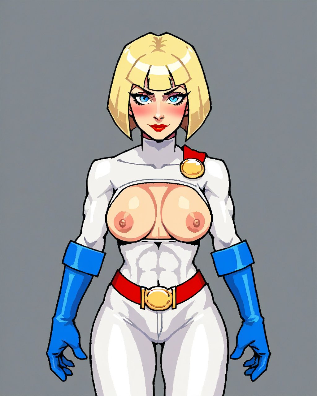 1girls ai_art ai_generated blonde_hair breasts dc dc_comics exposed_breasts low_poly nipples power_girl saucy_trove solo stable_diffusion superheroine tagme