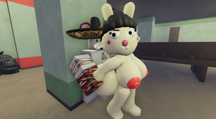 1boy 1girls 3d beanie beanie_hat beanie_only big_ass big_breasts breasts breasts_out brella_(piggy) bunny_ears bunny_girl completely_naked completely_nude female female_focus furry furry_female inflation_lover male male/female piggy:_the_lost_book piggy_(game) roblox roblox_avatar roblox_game robloxian