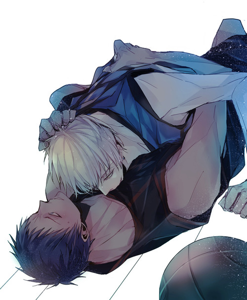 2boys aomine_daiki basketball black_hair black_hair_bottom blonde_hair blue_hair blush cocky_smile daiki_aomine dark_blue_hair domination gay kise_ryouta kuroko's_basketball kuroko_no_basuke laying_on_person light_hair_on_dark_hair male male/male pulling_clothing ryota_kise short_hair white_hair white_hair_on_black_hair white_hair_top yaoi