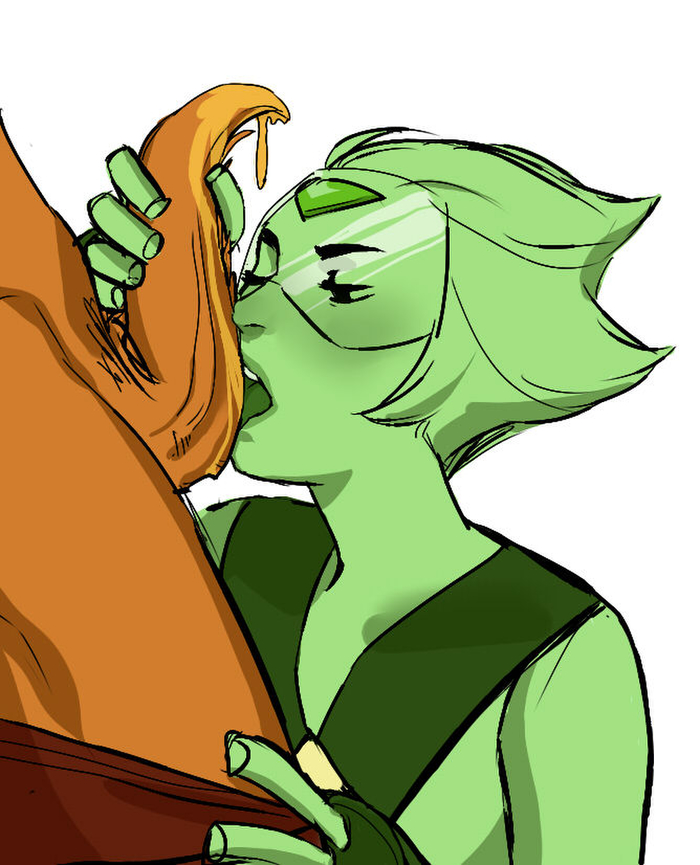 fellatio green_skin jasper_(steven_universe) limb_enhancers oral orange_skin peridot_(steven_universe) precum steven_universe tagme tentacle_penis visor