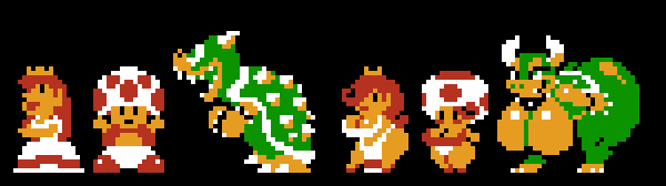 bowser female genderswap_(mtf) male mario_(series) pixel_art princess_peach rule_63 sabs3 super_mario_bros. toad_(mario)