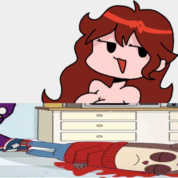 1boy 1girl anthro auburn_hair black_eyes blood breasts closed_eyes dead female fnf friday_night_funkin girlfriend_(friday_night_funkin) gore joke_post lmao lol long_hair looking_left lowres lying_on_floor male_death max_(max_design_pro) max_design_pro medium_breasts meme monkey_boy no_visible_genitalia shitpost what white_background wtf