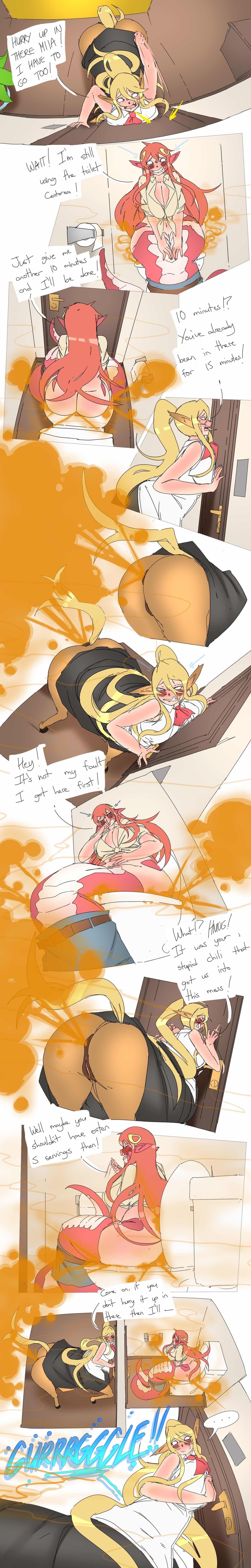 2girls centorea_shianus embarrassed fart fart_cloud fart_fetish horse lazei miia_(monster_musume) monster_musume_no_iru_nichijou scat sharting shit shitting