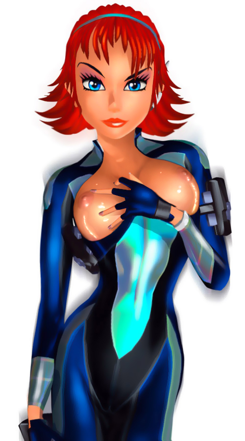 breasts clothes color female female_only hair human joanna_dark nipples perfect_dark red_hair solo standing tagme