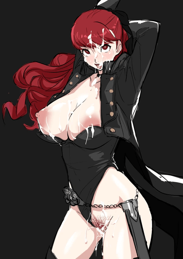 ahe gao, akizora, alternate version at source, alternate version available, big breasts, breasts, bukkake, cum in pussy, female, hair ribbon, hairy pussy, heart-shaped pupils, huge breasts, kasumi yoshizawa, leotard, long hair, open clothes, open pants, persona, persona 5, persona 5 royal, phantom thief suit, ponytail, pussy, red hair, sumire yoshizawa