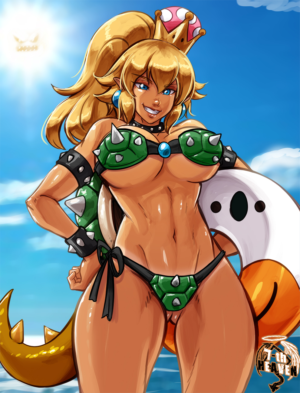 1girls 7th-heaven angry_sun big_breasts bikini bikini_armor bowsette breasts cleavage female female_only genderswap hourglass_figure large_breasts mario_(series) new_super_mario_bros._u_deluxe nintendo solo spiked_armlet spiked_bikini spiked_bracelet spiked_collar spiked_shell spiked_tail super_crown super_mario_bros.