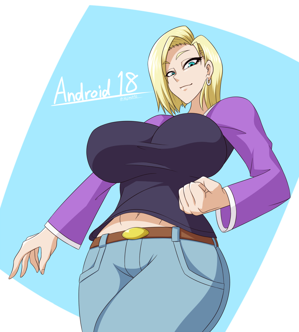 1girls, android 18, artist request, ass, blonde hair, blue eyes, breasts, cameltoe, cleavage, curvy, dragon ball, erect nipples, female, huge areolae, huge ass, huge breasts, nipples, puffy nipples, pussy, short hair, thick lips, voluptuous, wide hips