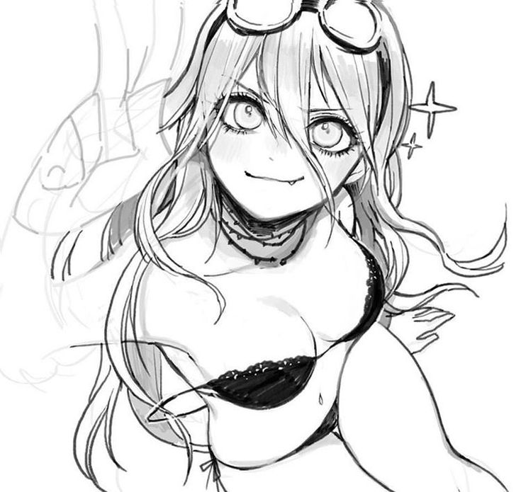 1girls, black and white, bra, choker, danganronpa, danganronpa v3, female, glasses on head, iruma miu, line art, long hair, looking at viewer, new danganronpa v3, panties, smile, stars, straight hair, underwear, wavy hair