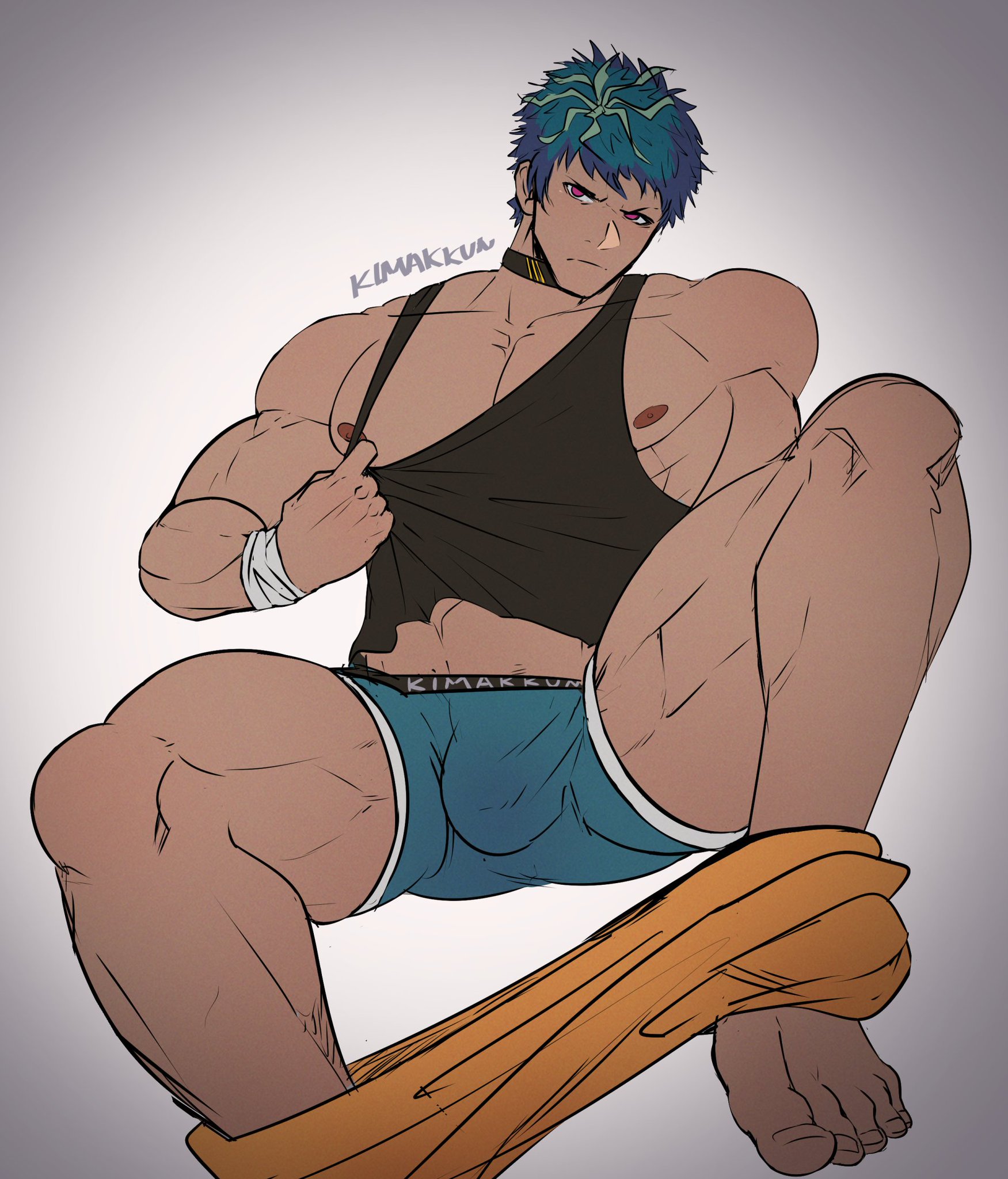 1boy, bulge, kimakkun, kimi ga shine, male, male only, muscles, naomichi kurumada, nipples, solo, tagme, tanktop, underwear, your turn to die, yttd