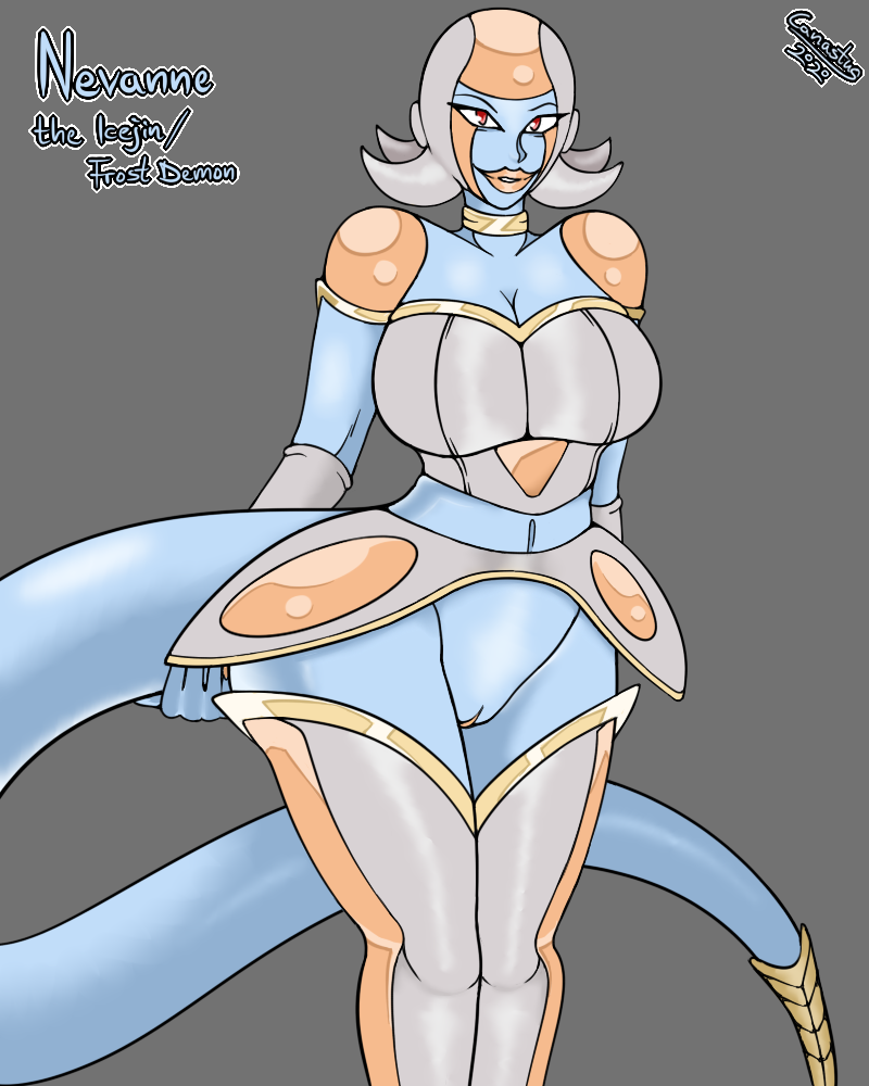 1girls 2020 4:5 alien alien_girl armor bald blue_body blue_skin breasts canastus cleavage curvaceous dragon_ball dragon_ball_z exoskeleton fan_character female frieza gem genitals grey_background humanoid large_breasts lipstick living_tail long_hair long_tail looking_at_viewer makeup mature_female navel nevanne original_character pinup pose pussy rattle_(anatomy) red_eyes reptile scalie short_hair smile snake snake_tail solo vagina white_skin wide_hips