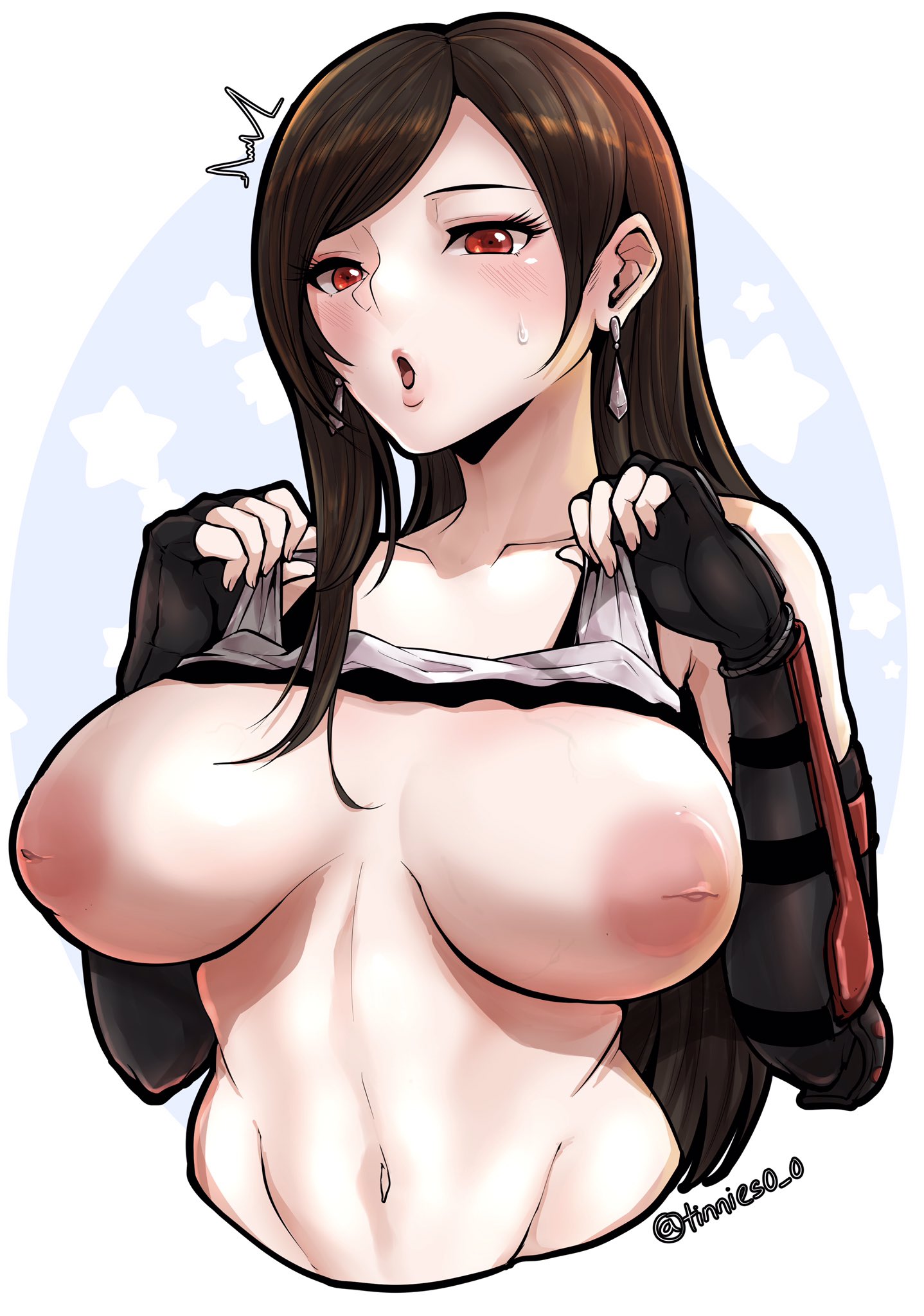 1girls, areolae, big breasts, breasts, female, female only, final fantasy, final fantasy vii, inverted nipples, large breasts, nipples, shirt lift, solo, tifa lockhart, tinnies