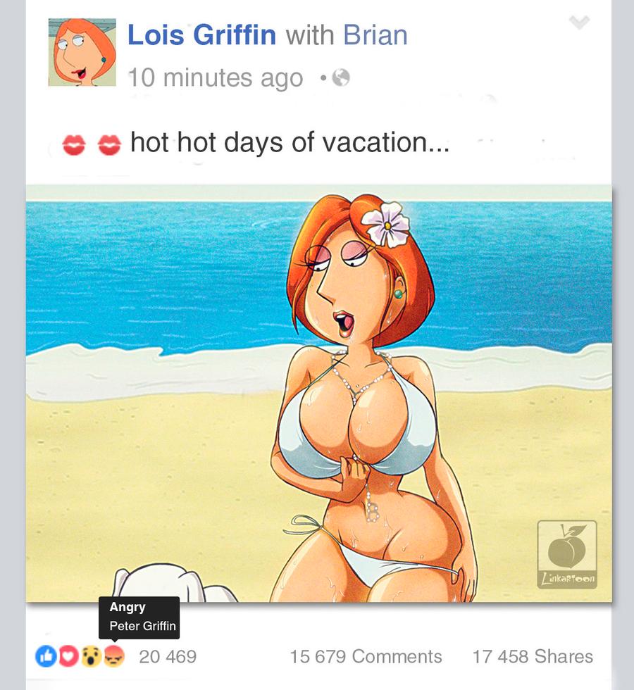 1boy, 1girls, alternate breast size, beach, bikini, bikini bottom, breasts, brian griffin, canine, cleavage, curvaceous, curves, curvy, curvy body, curvy female, curvy figure, curvy hips, ear piercing, earrings, eyelashes, facebook, family guy, female, female focus, flower, front view, hips, hourglass figure, huge breasts, human, jewelry, legs, linkartoon, lois griffin, male, mammal, mature, mature female, mature male, midriff, milf, navel, necklace, necklace between breasts, open shirt, orange hair, piercing, shiny skin, short hair, standing, swimsuit, thick legs, thick thighs, thighs, voluptuous, waist, water, watermark, wide hips