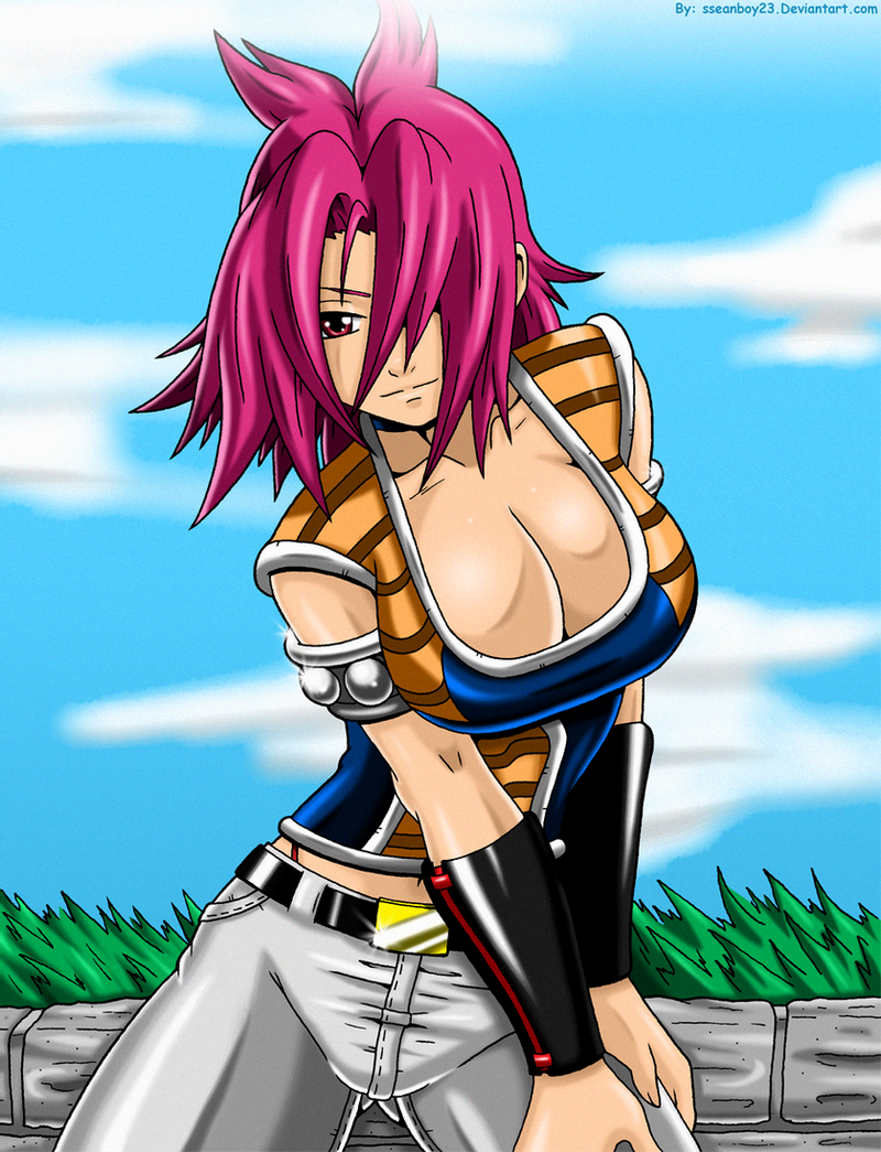 1girls big_breasts breasts clothing dragon_ball dragon_ball_xenoverse female female_only hair_covering_eye leaning leaning_forward light-skinned_female light_skin long_hair looking_at_viewer original_character red_eyes red_hair saiyan saiyan_armor smile smiling_at_viewer solo solo_female sseanboy23 super_saiyan super_saiyan_god