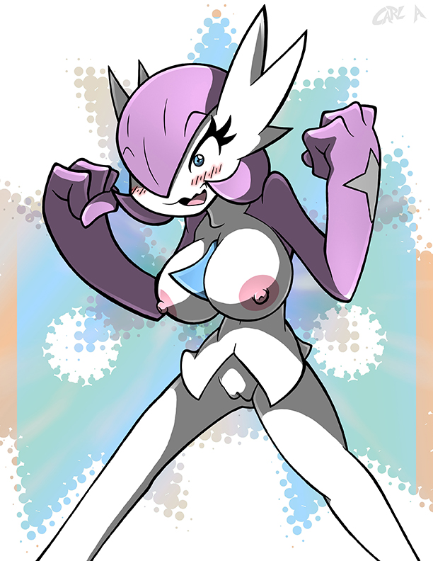 alternate_color blue_eyes blush body_markings breast_expansion gardevoir kiroxiii nude oc pokemon pokemon_(species) purple_skin