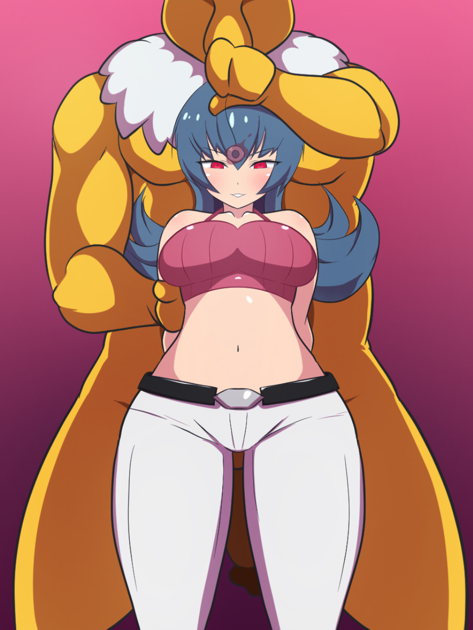 1boy, 1girls, big breasts, breasts, dd (artist), faceless male, female, fully clothed, grabbing from behind, humanoid, hypno, larger male, light skin, light-skinned female, long hair, male, mind control, nintendo, pale skin, pale-skinned female, pendulum, pokemon, pokemon (species), pokemon rgby, pokephilia, red eyes, sabrina (pokemon hgss), sabrina (pokemon), size difference, smaller female, thick thighs, yellow fur