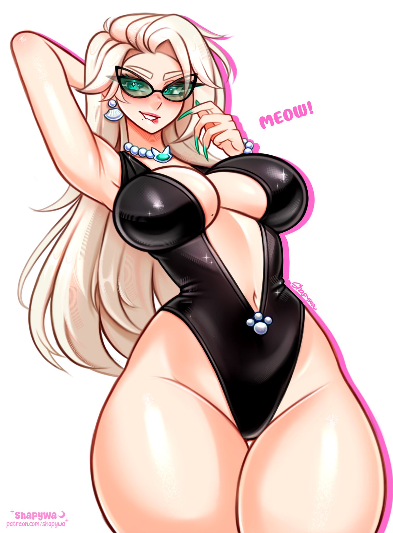 1girls, 2026, 2d, absurd res, absurd resolution, absurdres, artist logo, artist name, artist signature, ass, big ass, big boobs, big breasts, big tits, black cat (coastal cat), black cat (marvel rivals), black cat (marvel), black clothing, black swimsuit, boobs, breasts, clothed, felicia hardy, female, female focus, female only, fully clothed, green eyes, green glasses, hi res, high quality, high resolution, highres, huge boobs, huge breasts, huge tits, long hair, looking at viewer, marvel, marvel rivals, shapywa, smiling, smiling at viewer, solo, solo female, spider-man (series), suggestive, suggestive look, swimsuit, thick ass, thick legs, thick thighs, tits, voluptuous, voluptuous body, voluptuous female, white hair