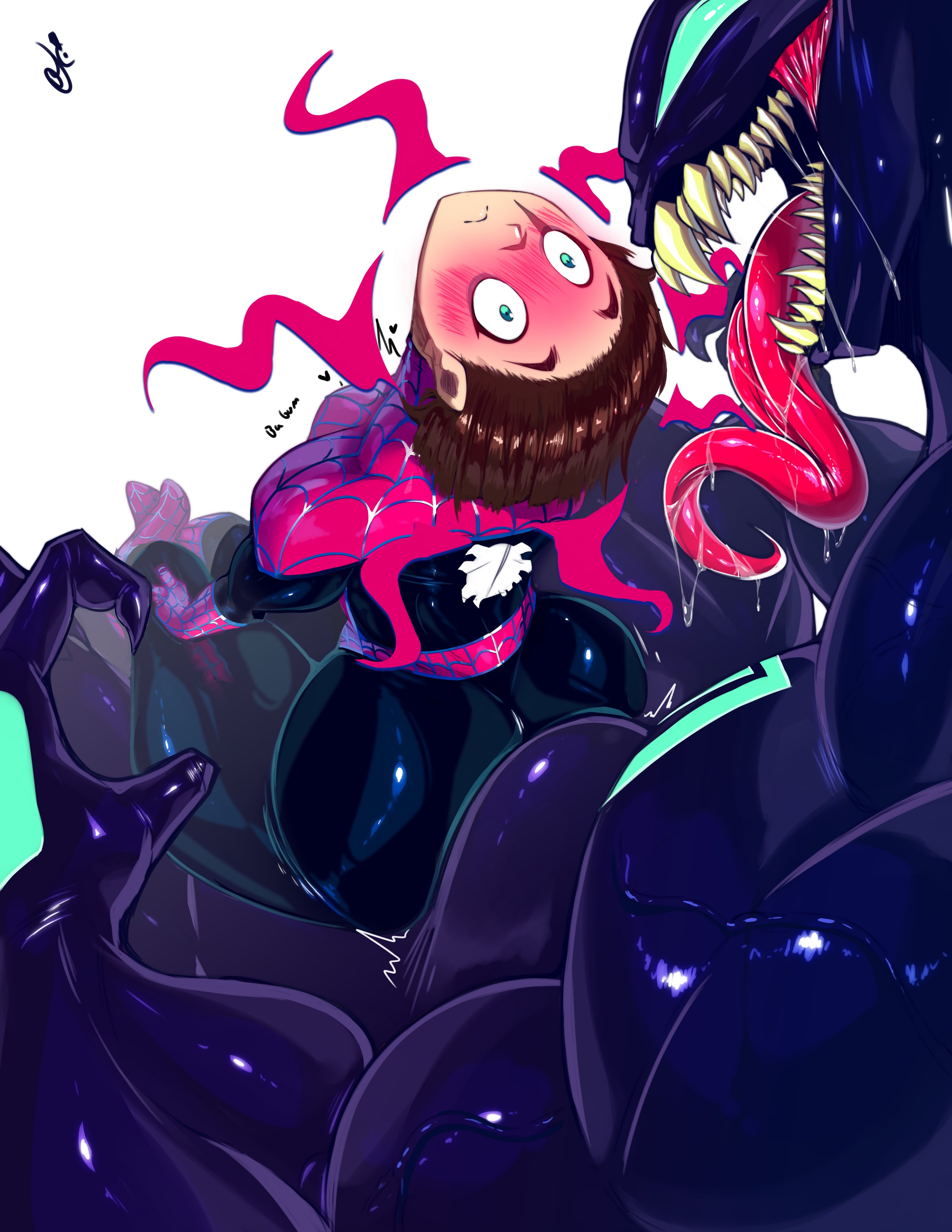 big ass, big butt, bubble ass, bubble butt, dustyjcircus, female, human, human female, imminent sex, interspecies, large ass, large butt, light skin, light-skinned female, long tongue, marvel, monster, petra parker, sitting on lap, sitting on penis, spider-man, spider-man (series), venom (marvel)
