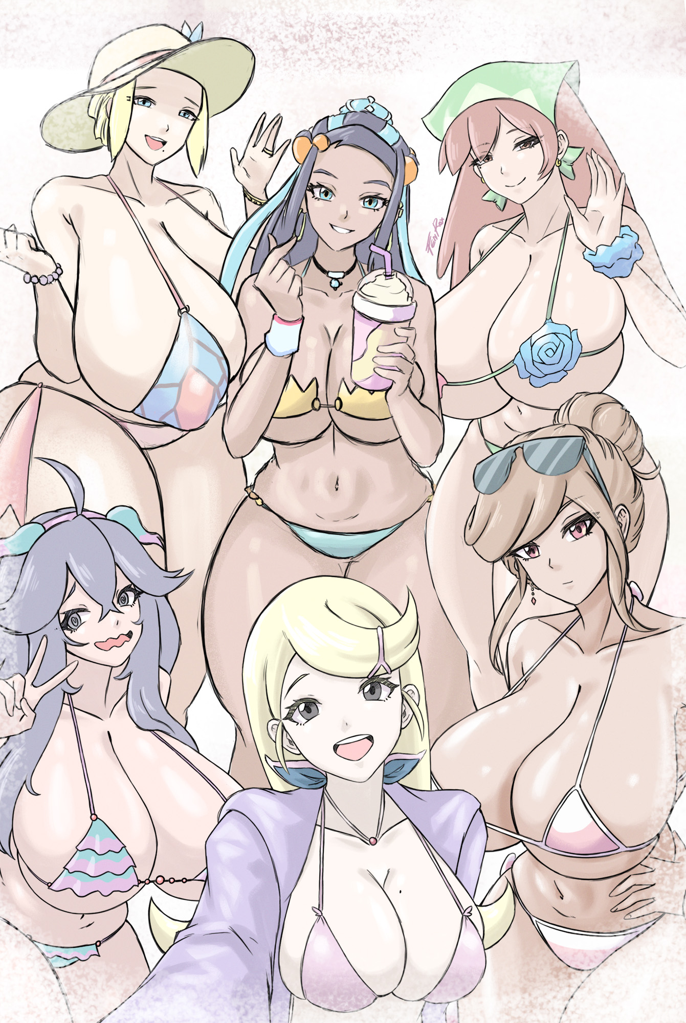 2026, 6girls, ace trainer (pokemon xy), ace trainer (pokemon), beauty (pokemon xy), beauty (pokemon), big breasts, female only, fenrox, group picture, hex maniac, hex maniac (pokemon xy), lady (pokemon xy), lady (pokemon), nessa (pokemon), npc trainer, pokemon, pokemon breeder (pokemon xy), pokemon breeder (pokemon), pokemon ss, pokemon xy, swimsuit, tagme