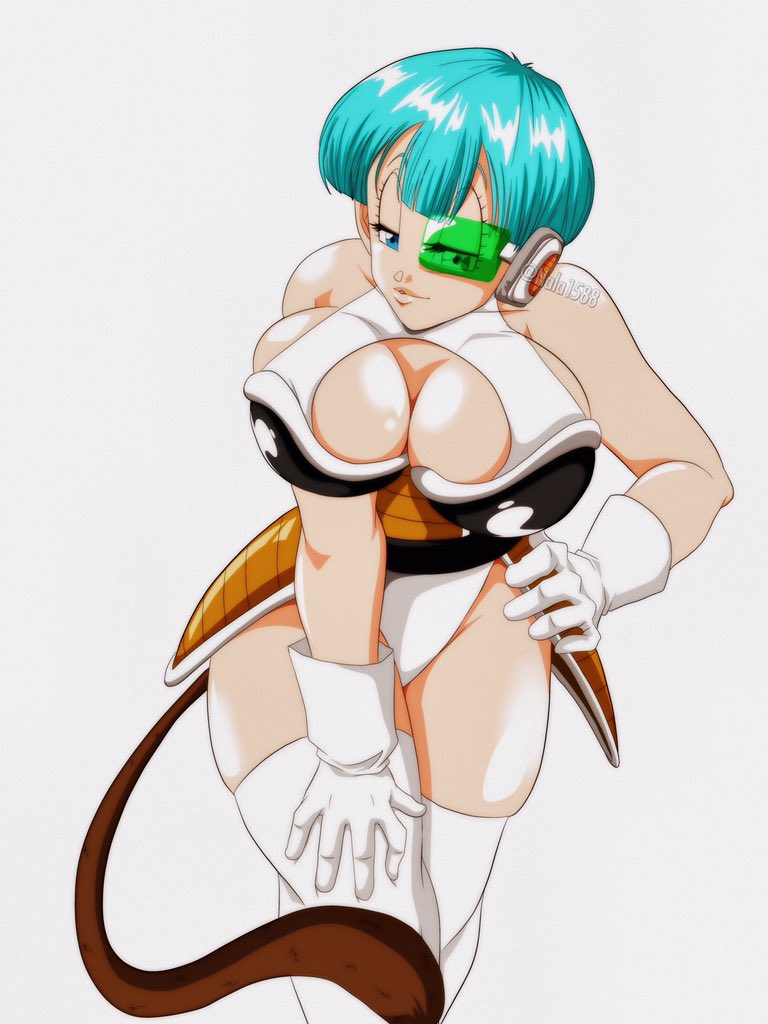 1girls, armor, bangs, bare shoulders, battle armor, blue hair, breasts, bulma briefs, cleavage, cleavage cutout, dragon ball, dragon ball super, dragon ball z, female, female focus, female only, female saiyan, gloves, green-tinted eyewear, hand on hip, hand on thigh, large breasts, looking at viewer, milf, nala1588, saiyan, saiyan armor, saiyan tail, scouter, short hair, shounen jump, species swap, species transformation, tagme, tail, thighs, tinted eyewear, transformation, voluptuous, watermark