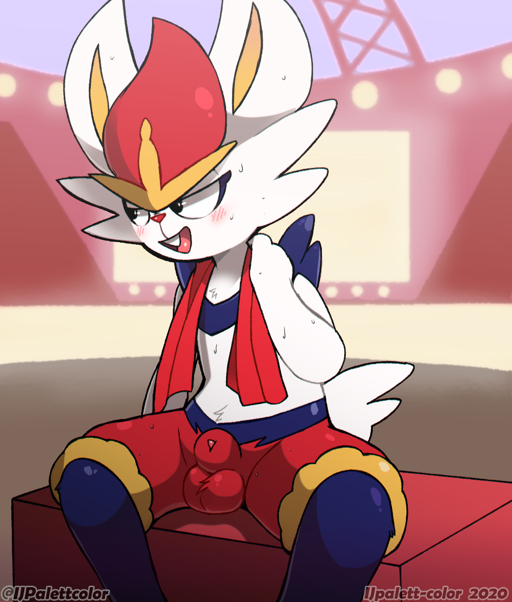 anthro balls cinderace genitals hi_res ijpalette-color lagomorph leporid male male_cinderace male_pokemon mammal nintendo penis pokémon_(species) pokemon pokemon_ss rabbit solo video_games