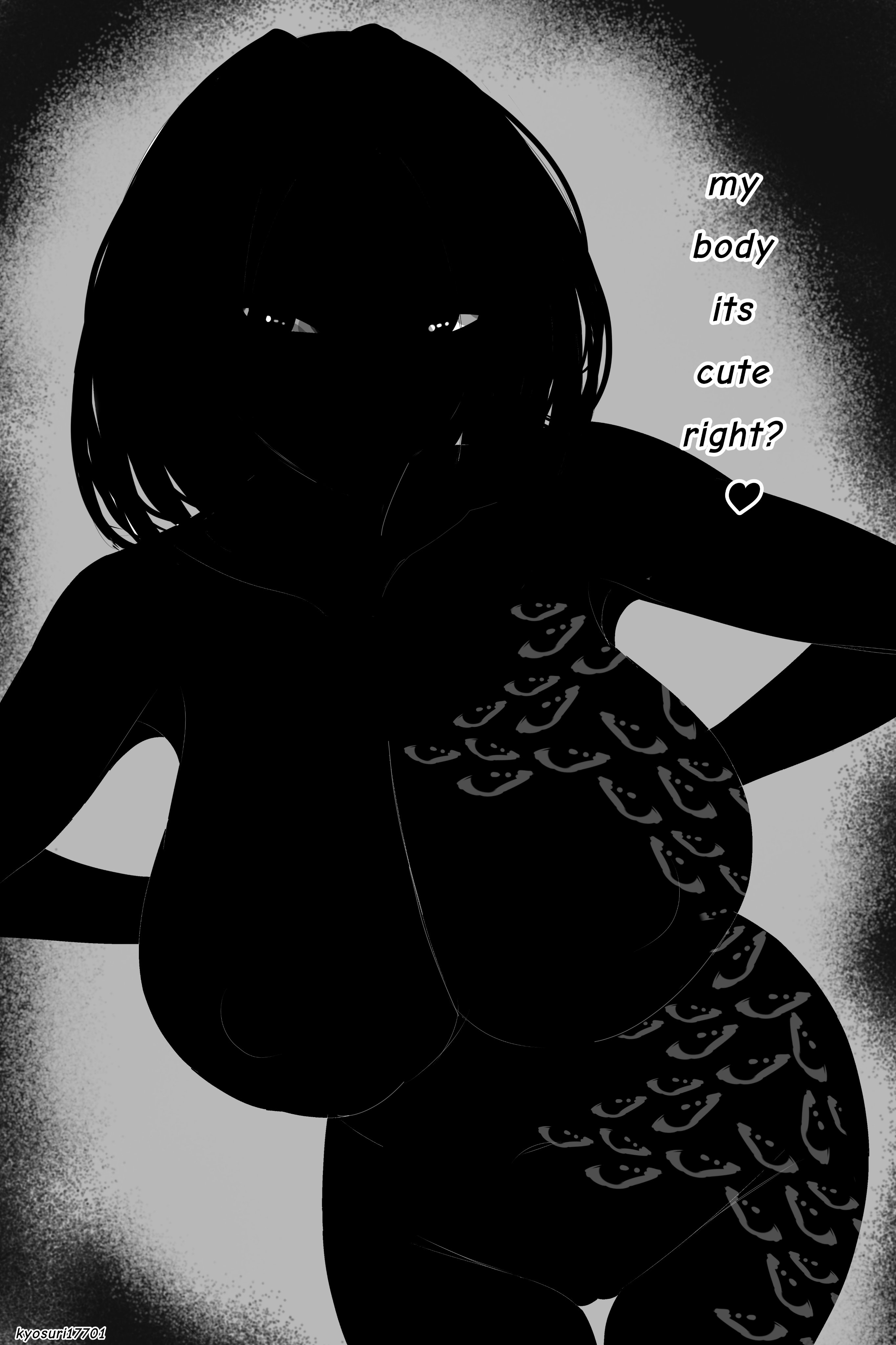 big boobs, big breasts, black body, black eyes, black hair, black skin, breasts, edelweiss17701, english, english text, entity, eyes, female, grabbing own breast, huge boobs, huge tits, humanoid, monster, naked, nate hand gesture, nipples, pussy, staring, staring at viewer, tagme, text, tits, void