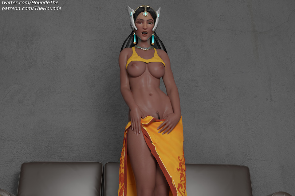 1girls, 3d, black hair, blizzard entertainment, breasts, dark skin, dark-skinned female, earrings, female, indian, long hair, looking at viewer, nipple piercing, nipples, no bra, no panties, overwatch, piercing, pubic hair, sari, skirt, skirt down, solo, solo female, symmetra, thehounde, upshirt, video games