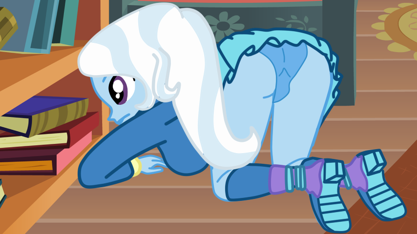 ass book bookshelf clothes equestria_girls female gmaplay humanized my_little_pony panties presenting school_uniform solo trixie_(mlp) upskirt