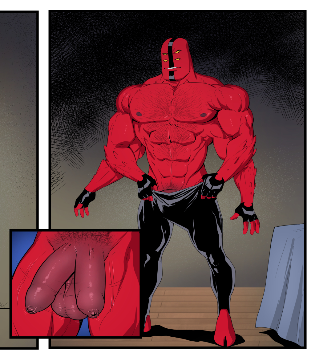 1boy, abs, alien, balls, bara, ben 10, big balls, big muscles, bulge, diphallia, diphallism, fingerless gloves, flaccid, fourarms, leggings, male, male focus, male only, multi arm, multi eye, multi genitalia, multi limb, multi penis, muscles, muscular, muscular male, nudity, penis, red body, red skin, reiner55, solo, solo focus, solo male, spandex, superhero, tetramand, tight pants, tights, uncensored, yaoi