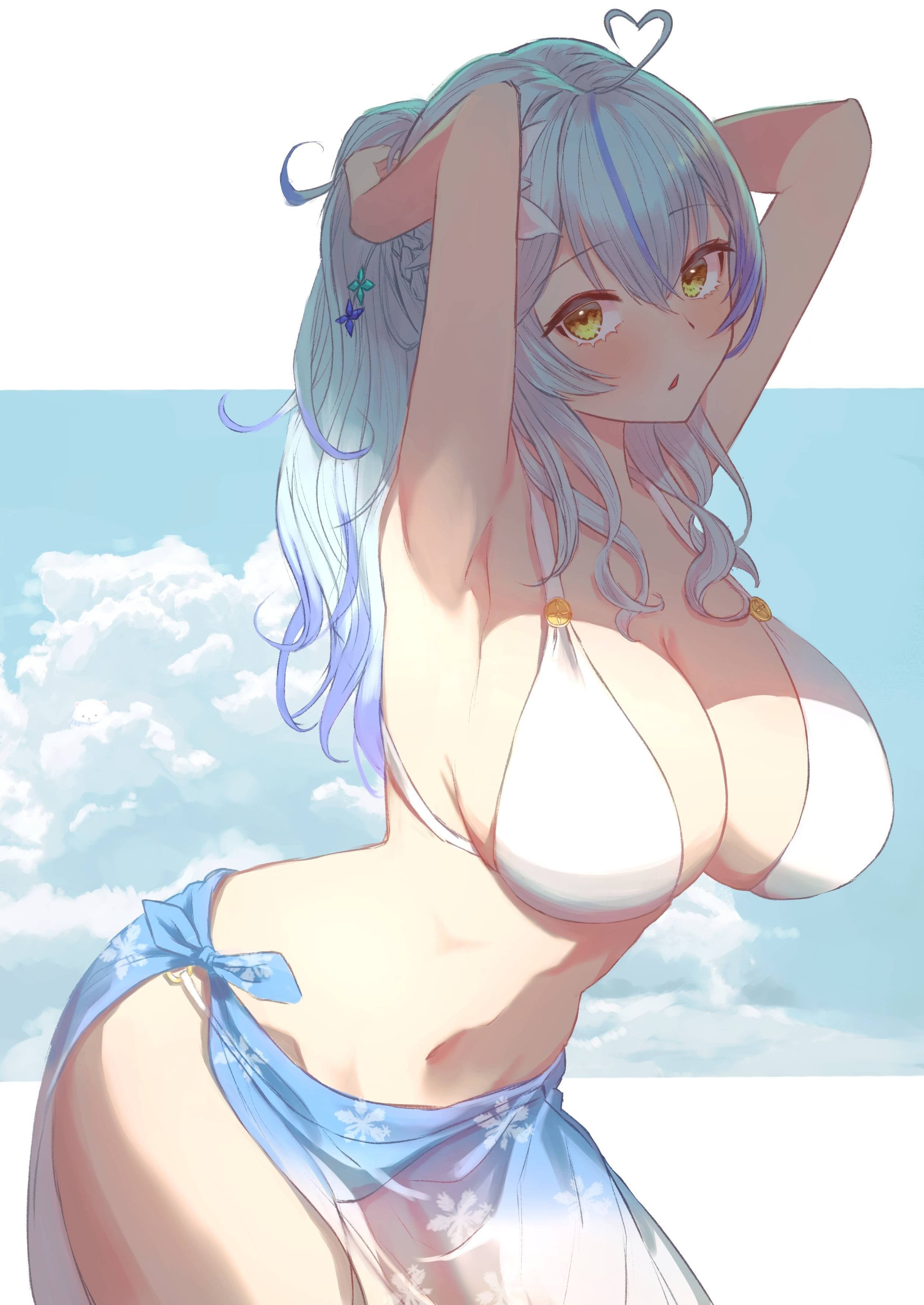 big breasts, bikini, blue hair, breasts, female, hololive, hololive gen 5, hololive japan, roco (rocoroco1115), swimsuit, tagme, virtual youtuber, vtuber, yukihana lamy