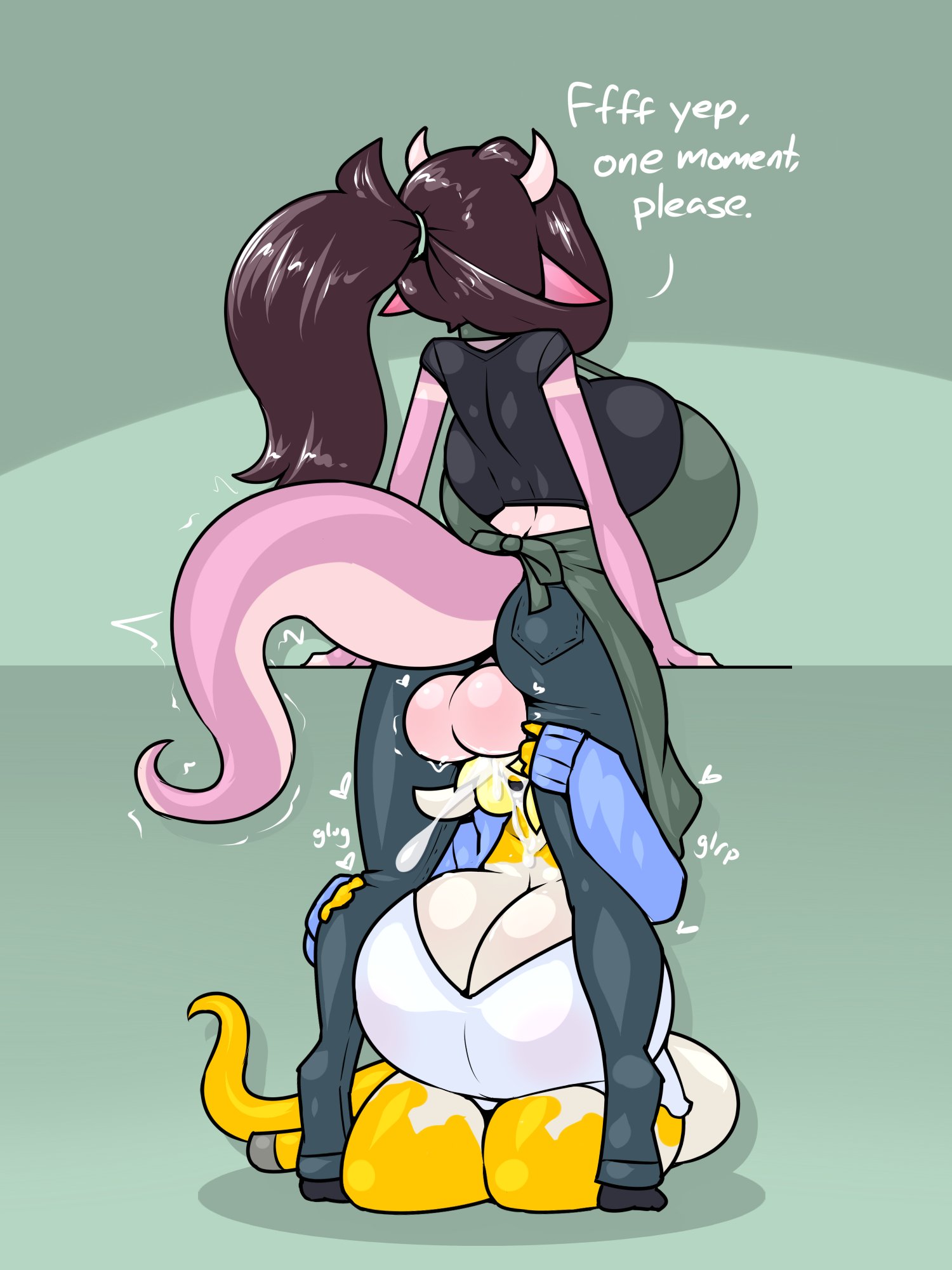 1futa, 1girls, anthro, backsack, balls, balls deep, balls deep fellatio, ballsack, breasts, casual, cleavage, clothed, clothing, cowqet, cum, cum in mouth, cum inside, deepthroat, dialogue, dickgirl, duo, fat cock, fellatio, female, fully clothed, furry, futa on female, futanari, huge breasts, humanoid, intersex, limebreaker, mostly clothed, oral, oral support, orgasm, original, penis, rose (limebreaker), sex, sitting, standing, stealth oral, stealth sex, tagme, text, twitch lines, under the table, unprofessional behavior