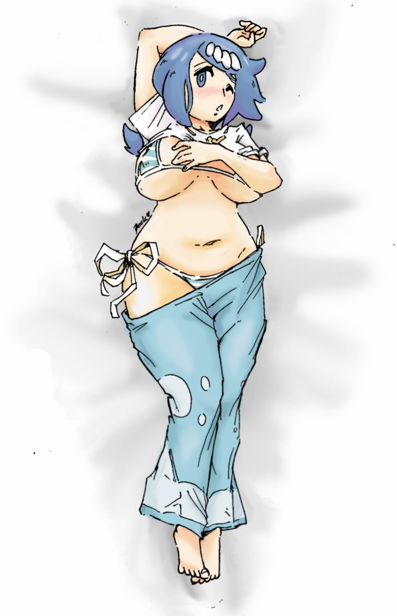 1girls, becku, blue eyes, blue hair, female, lana's mother (pokemon), mature female, milf, mob face, mother, nintendo, pokemon, pokemon sm